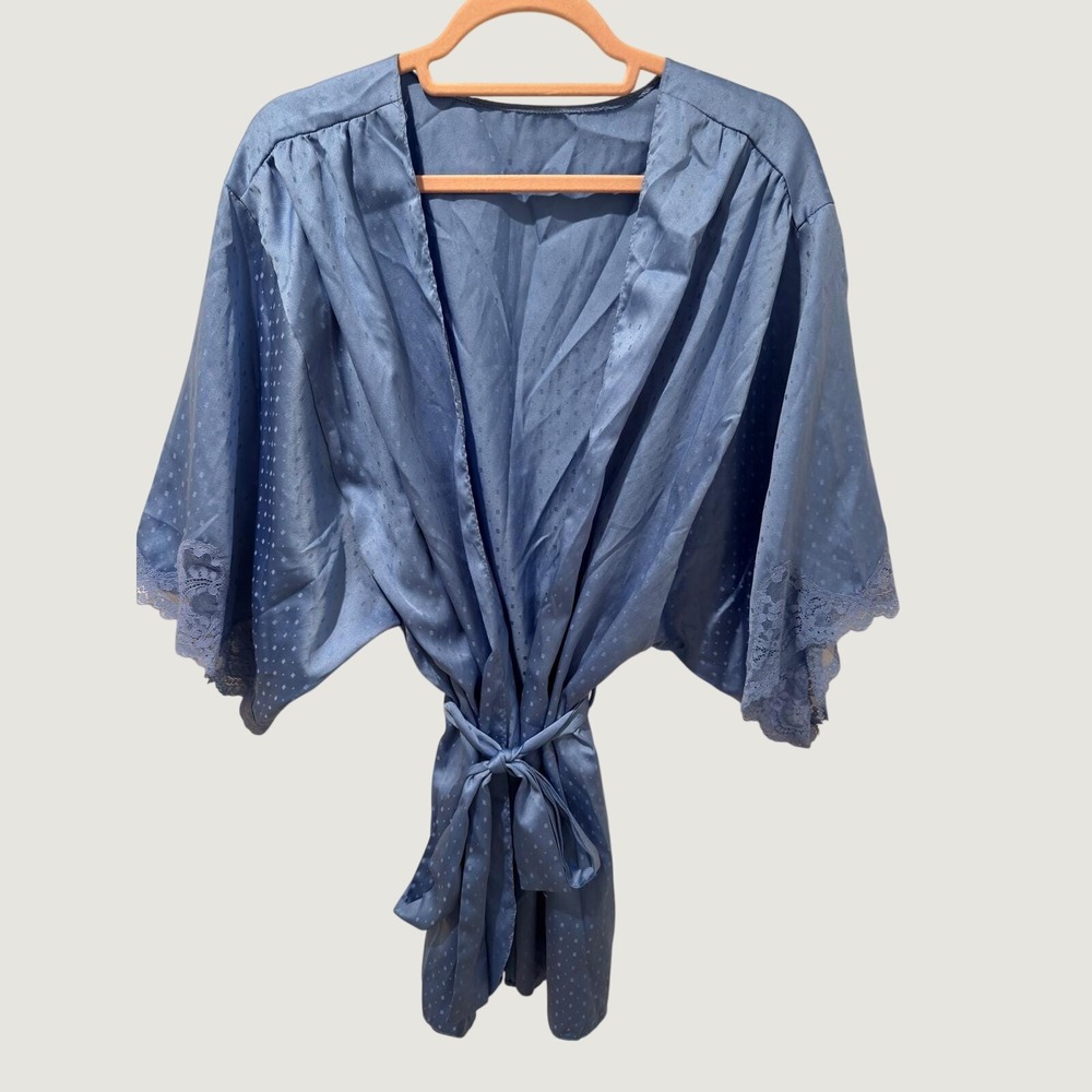 Vintage 80s Victoria's Secret Gold Crown Lace Satin Kimono Robe Union Tag